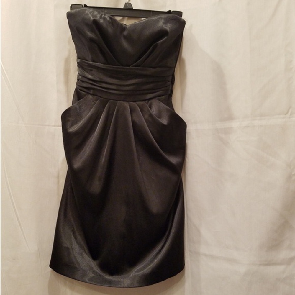 Strapless Black Satin Cocktail Dress